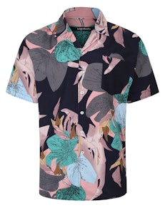 Bigdude Relaxed Collar Floral Print Short Sleeve Shirt Navy Tall